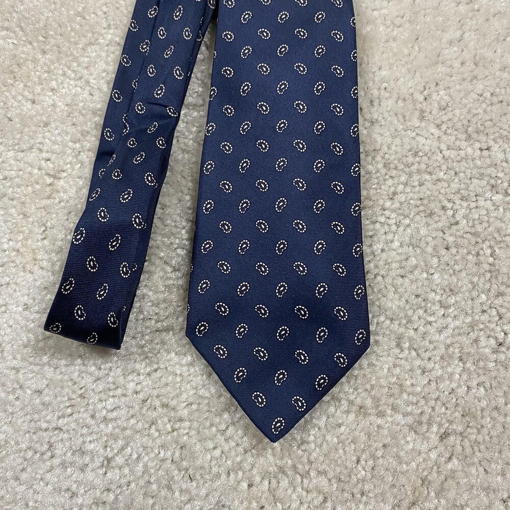 VTG Harrods Tie Mens Blue Silk Paisley Hand Printed England Formal Necktie